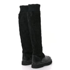 Chanel Suede Lambskin Calfskin Knit Womens High Boots 37 Black