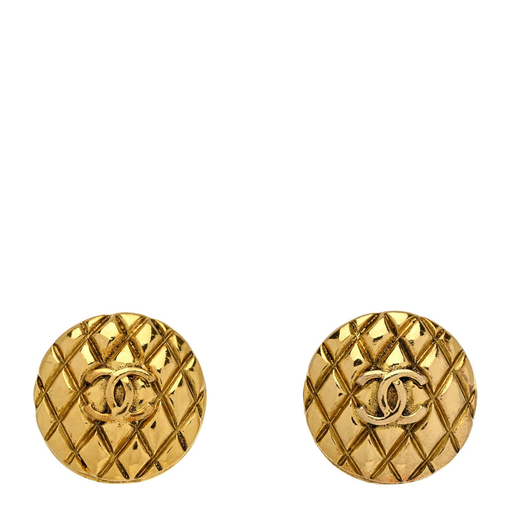 Chanel Metal Quilted Round CC Clip On Earrings Gold