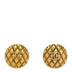 Chanel Metal Quilted Round CC Clip On Earrings Gold