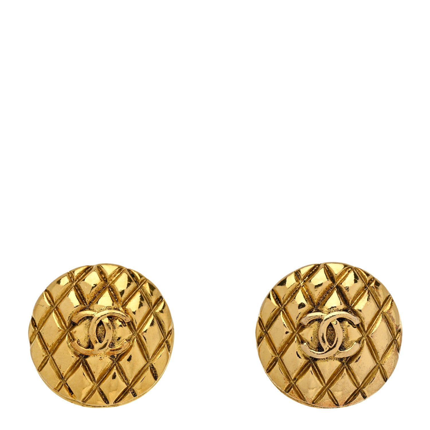 Chanel Metal Quilted Round CC Clip On Earrings Gold