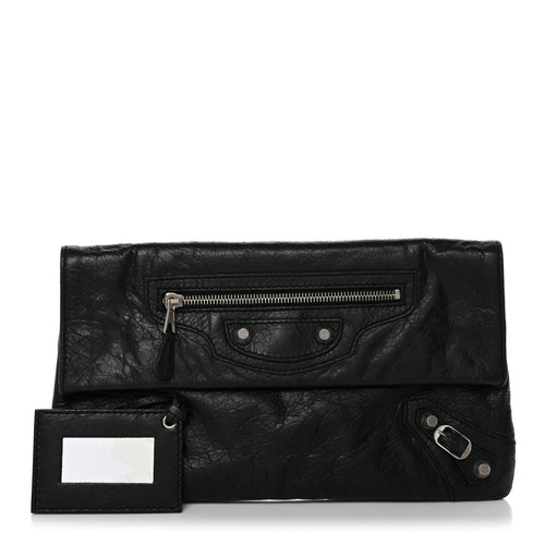 Balenciaga Agneau Giant 12 Silver Hardware Envelope Clutch Black