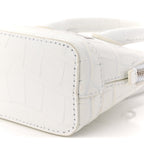 Balenciaga Calfskin Logo Crocodile Embossed Mini Ville Top Handle Bag White Black