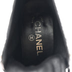 Chanel Shiny Calfskin Velvet Pearl Combat Short Boots 39 Black