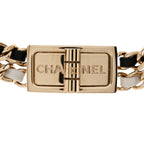 Chanel Metal Lambskin Reissue Lock Choker Necklace Black White Gold