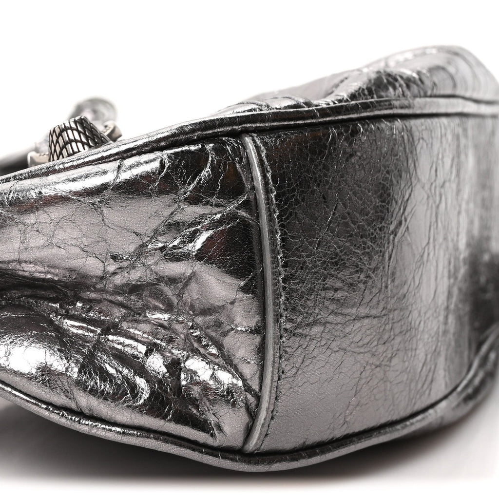 Balenciaga Metallic Agneau Arena Le Cagole Shoulder Bag XS Silver