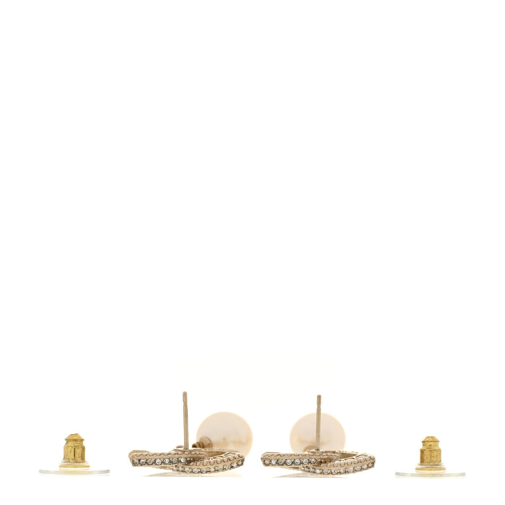 Chanel Crystal Timeless CC Pearl Drop Earrings Light Gold
