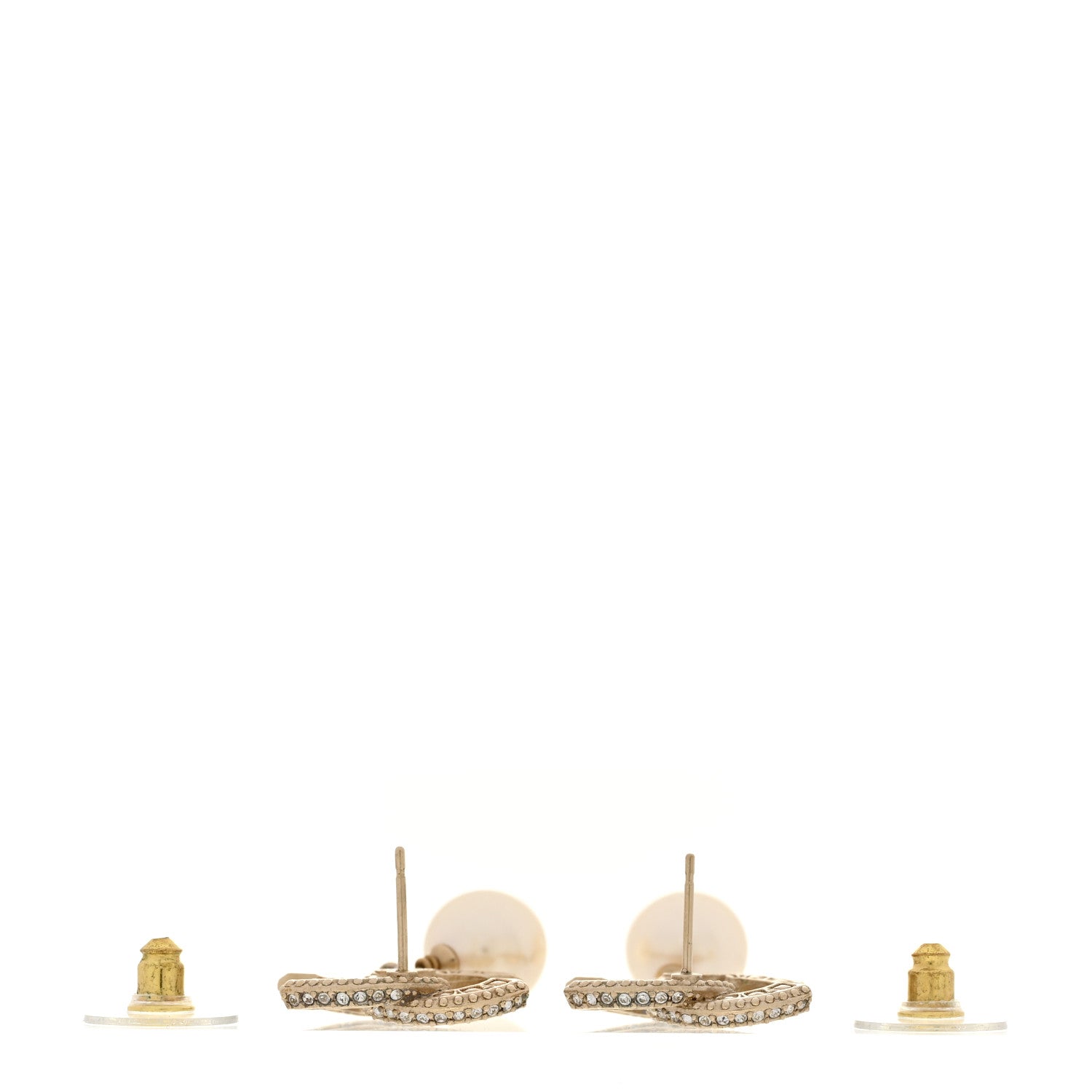 Chanel Crystal Timeless CC Pearl Drop Earrings Light Gold