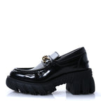 Gucci Magnum Calfskin Nappa Samoa Womens Horsebit Platform Chunky Lug Sole 40mm Loafers 35 Black