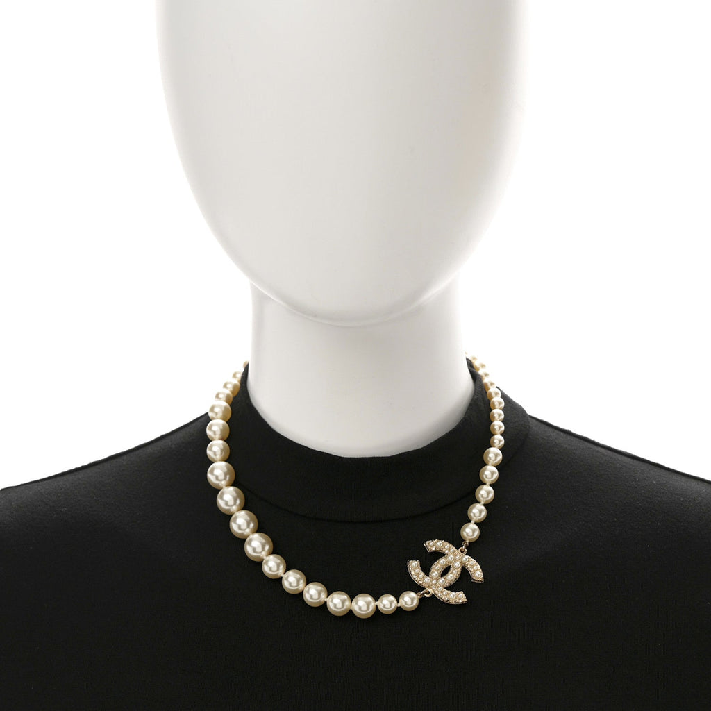 Chanel Pearl CC 100th Anniversary Necklace Light Gold