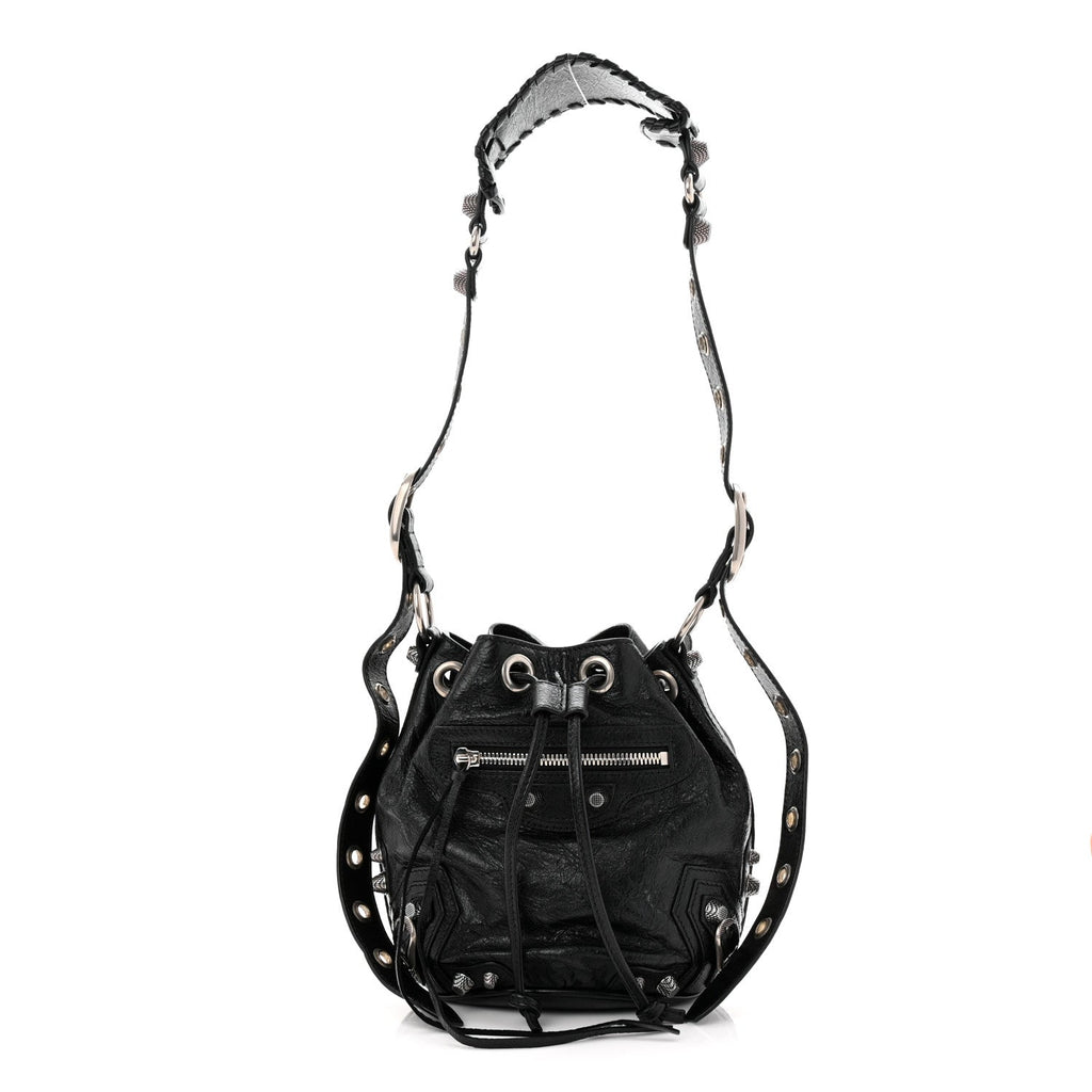 Balenciaga Agneau Arena Le Cagole Bucket Bag XS Black