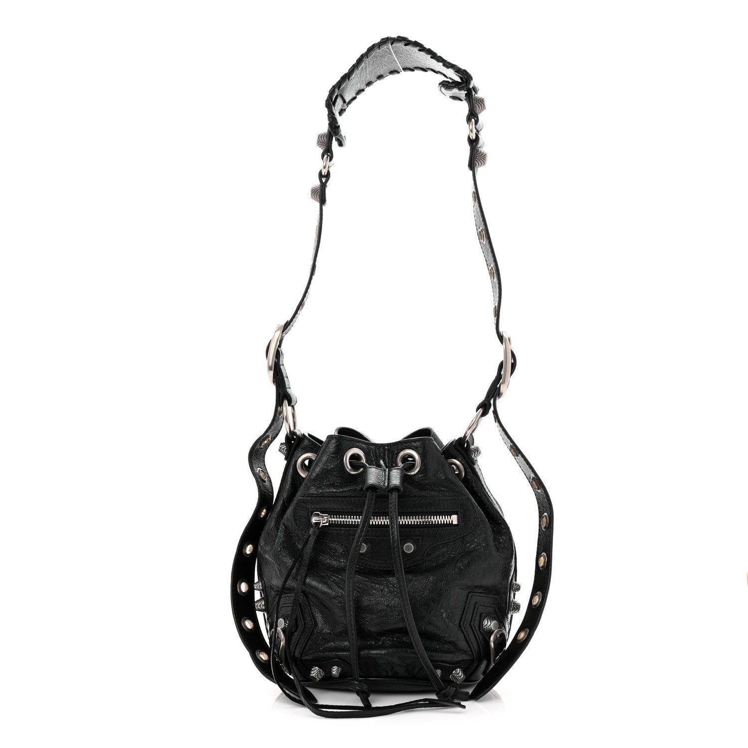 Balenciaga Agneau Arena Le Cagole Bucket Bag XS Black