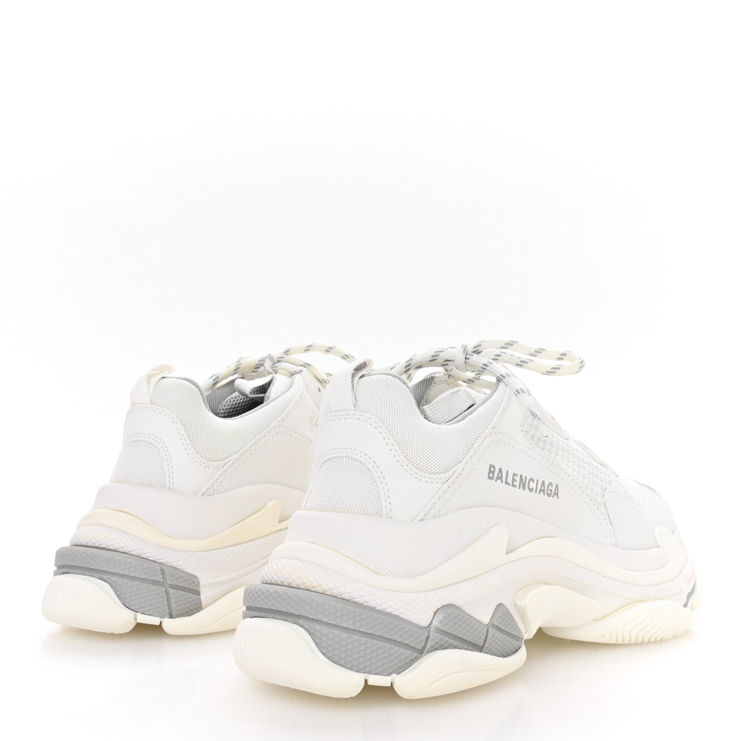 Balenciaga Fabric Mesh Bi-Color Womens Triple S Sneakers 40 White Metal Grey