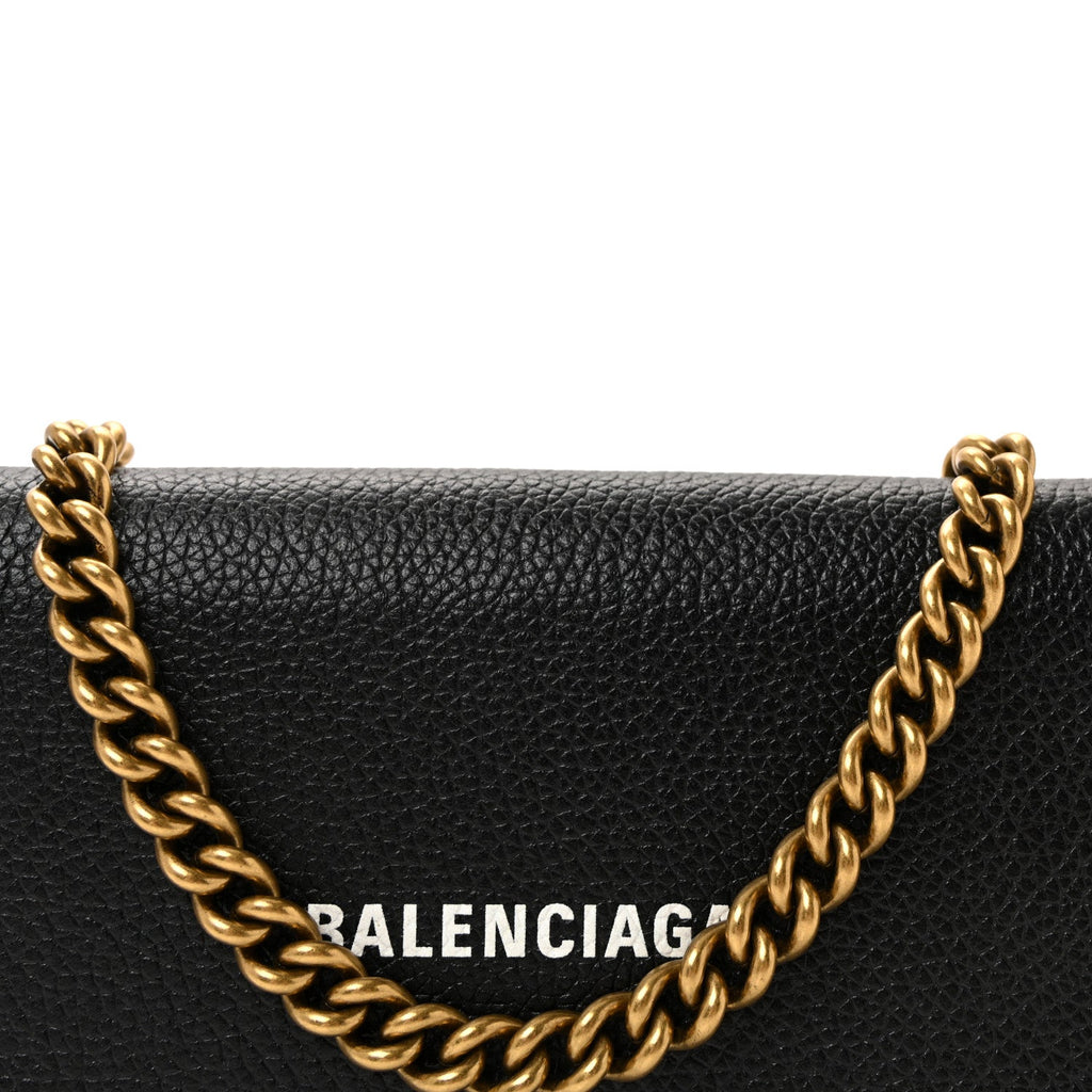 Balenciaga Grained Calfskin Logo Cash Phone Holder Wallet On Chain Black