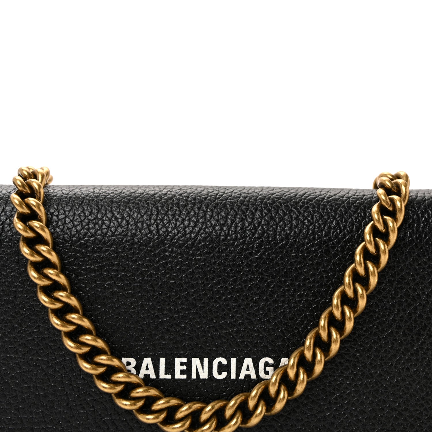 Balenciaga Grained Calfskin Logo Cash Phone Holder Wallet On Chain Black