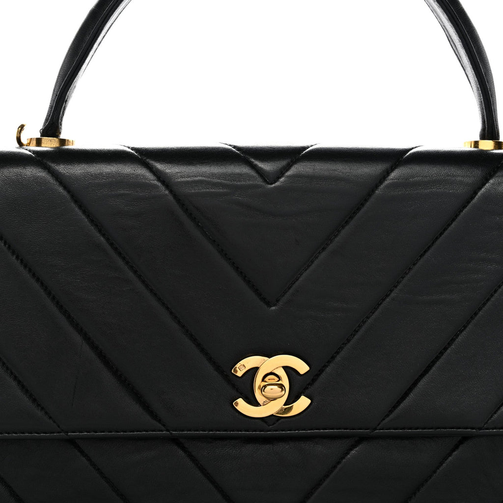Chanel Lambskin Chevron Quilted Mini Kelly Flap Black