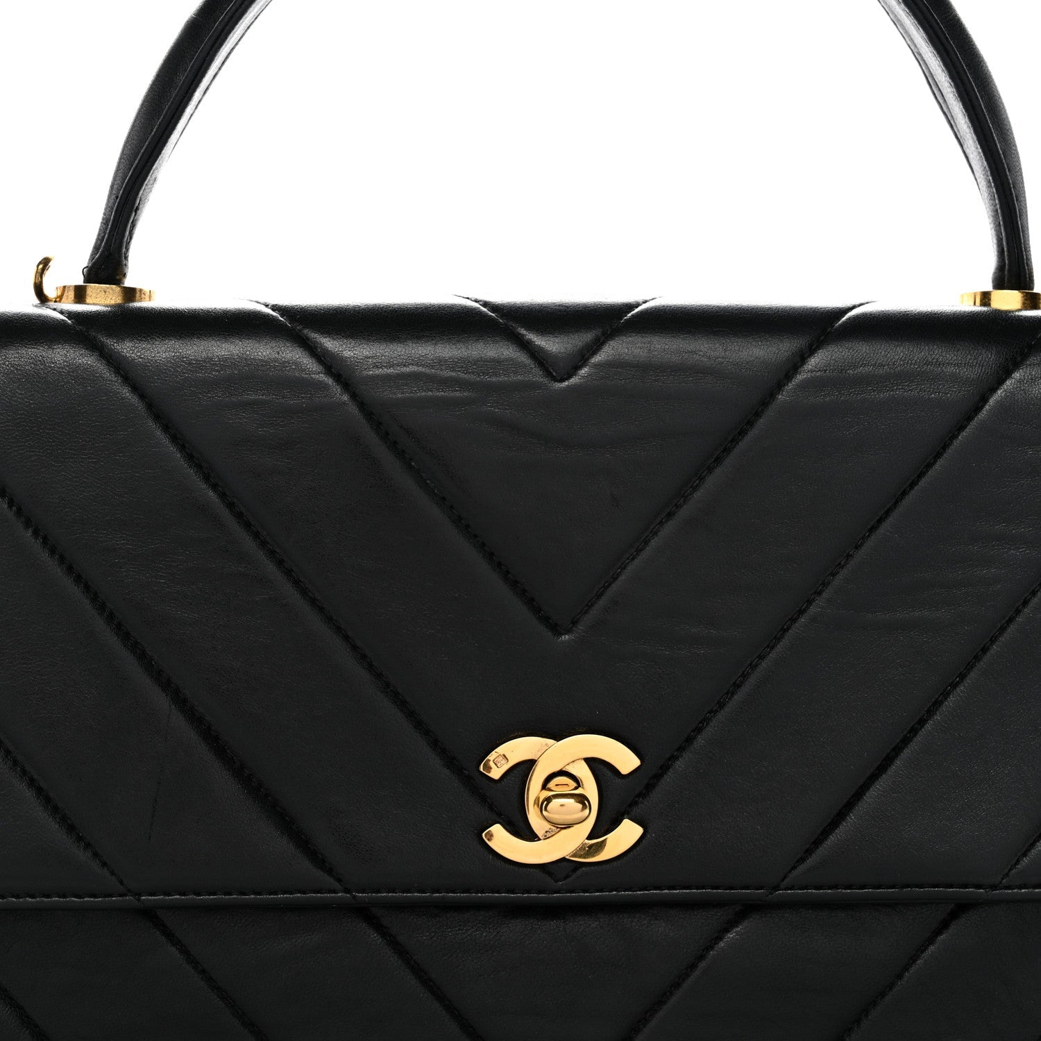 Chanel Lambskin Chevron Quilted Mini Kelly Flap Black