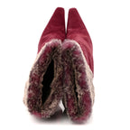 Chanel Suede Fur Fold Over Boots 37 Red