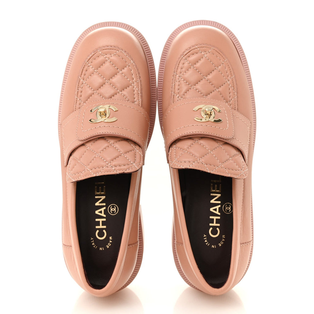 Chanel Lambskin Quilted CC Turnlock Loafers 35.5 Dark Pink