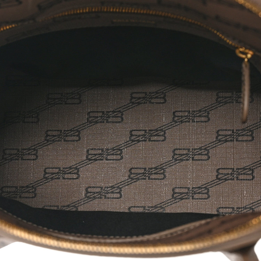 Balenciaga Coated Canvas BB Monogram S Ville Top Handle Bag Beige Brown