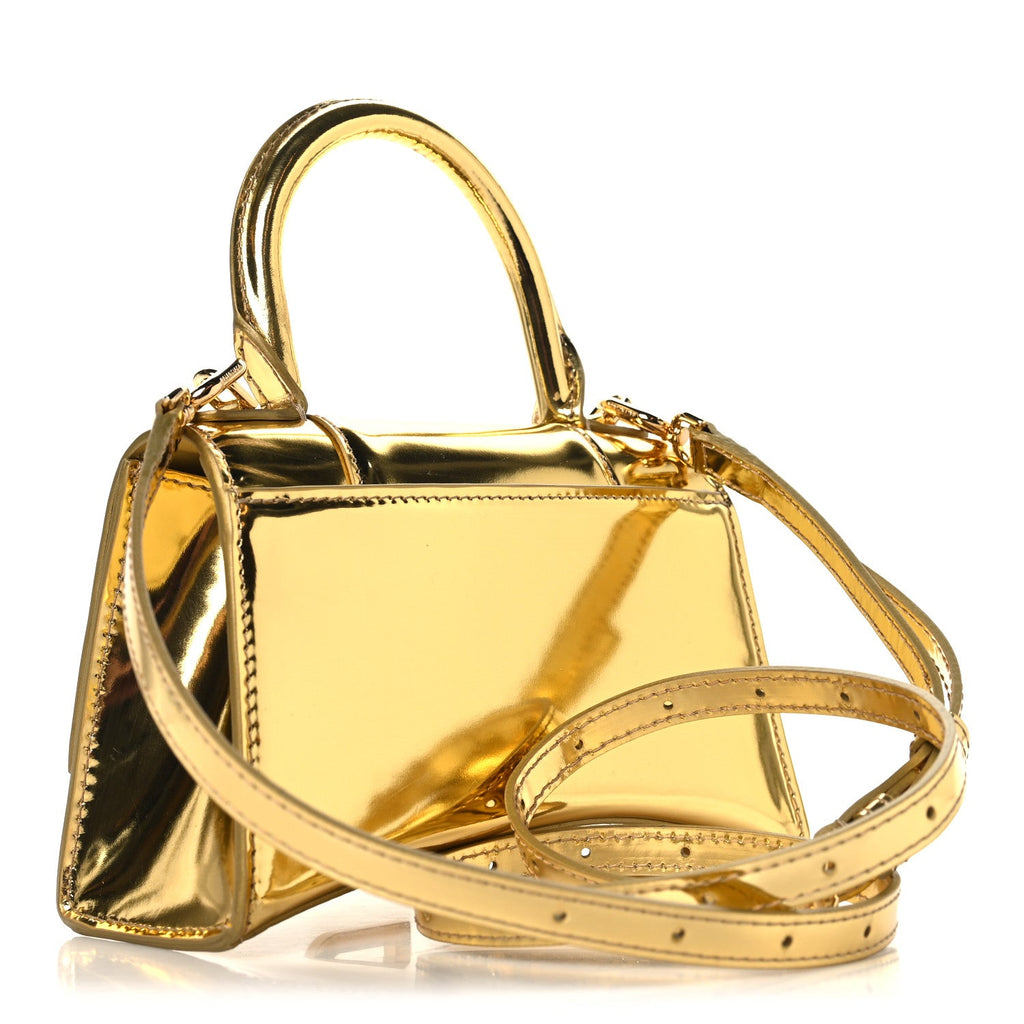 Balenciaga Mirror Calfskin Hourglass Top Handle Bag XS Gold