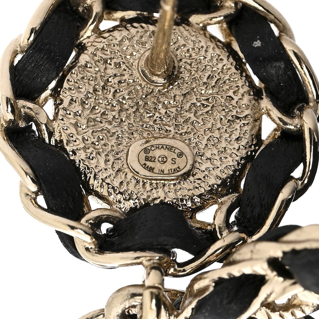 Chanel Lambskin CC Chain Drop Earrings Black Gold