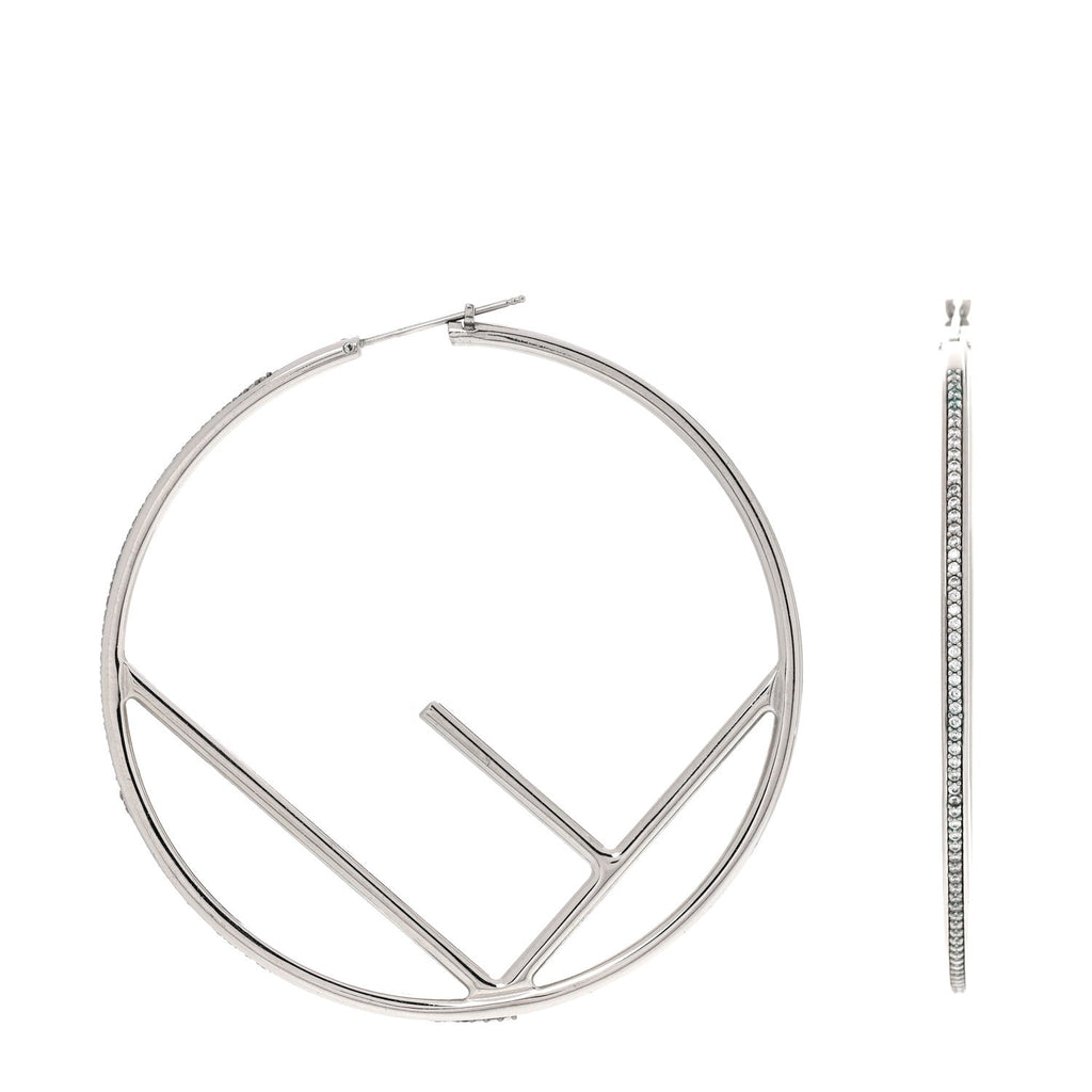 Fendi Metal Crystal Large F is Fendi Hoop Earrings Silver