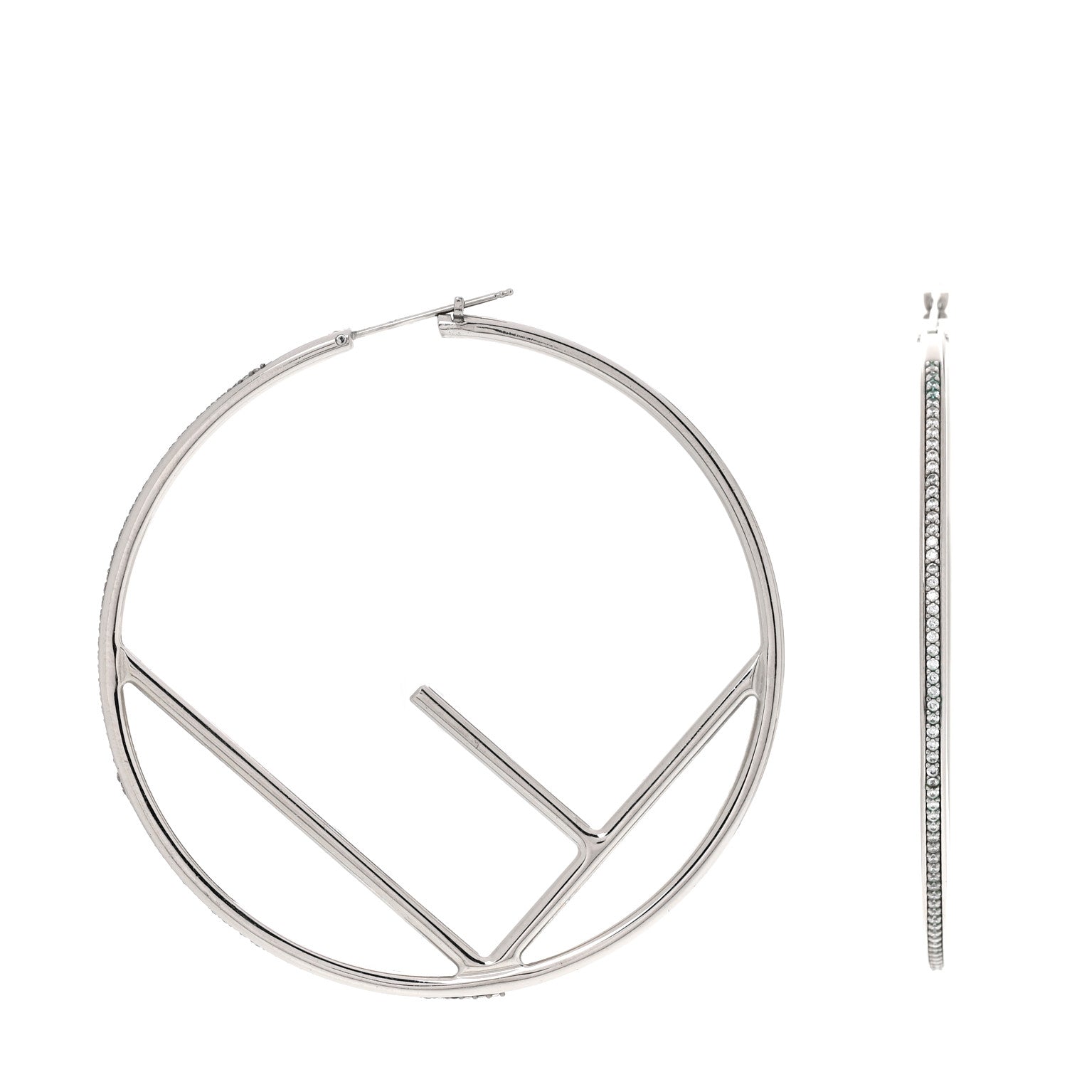 Fendi Metal Crystal Large F is Fendi Hoop Earrings Silver