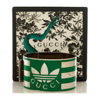 Gucci X ADIDAS Metal Enamel Cuff Bracelet S Silver Green