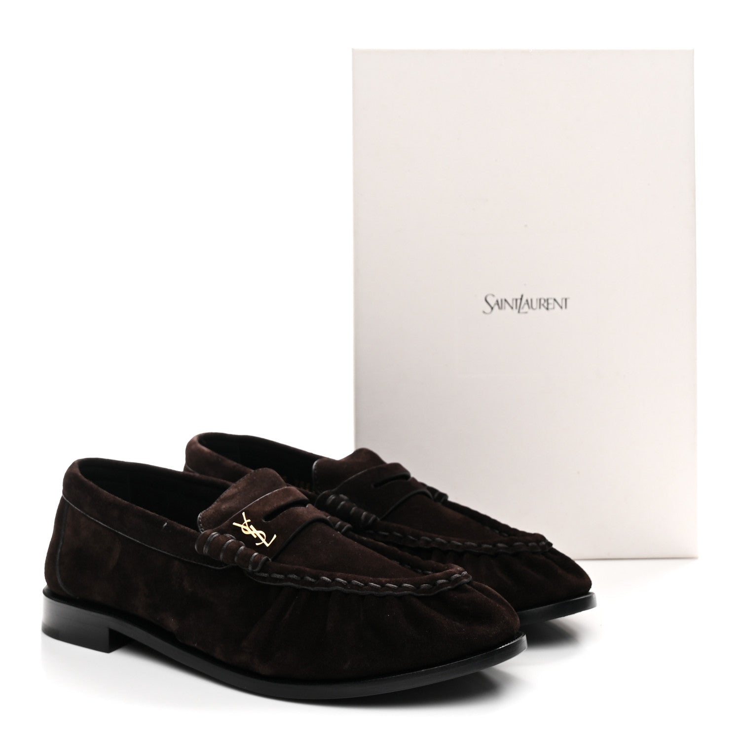 Saint Laurent Suede Le Loafer 15 Penny Slippers 37.5 Dark Chocolate