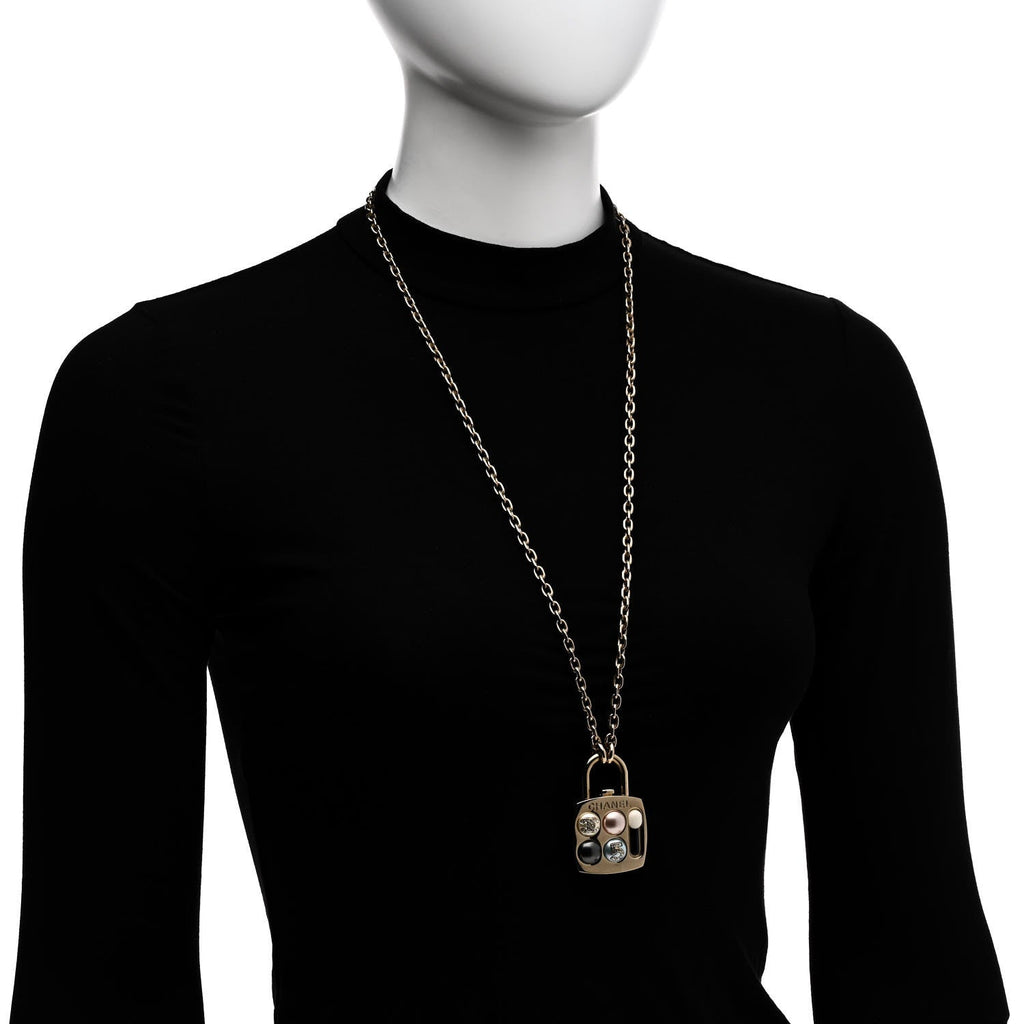 Chanel Pearl Resin Crystal CC No 5 Eyeshadow Pendant Necklace Multicolor