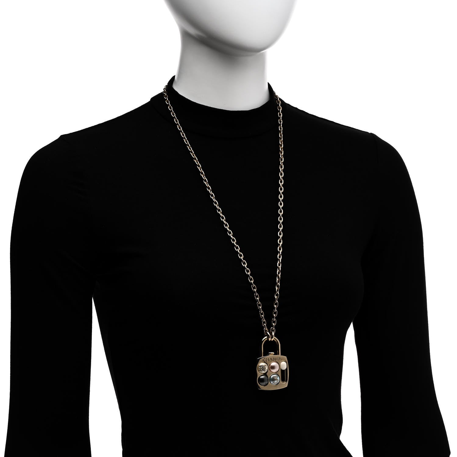 Chanel Pearl Resin Crystal CC No 5 Eyeshadow Pendant Necklace Multicolor