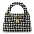 Chanel Tweed Houndstooth Quilted Nano Kelly Shopper Black White