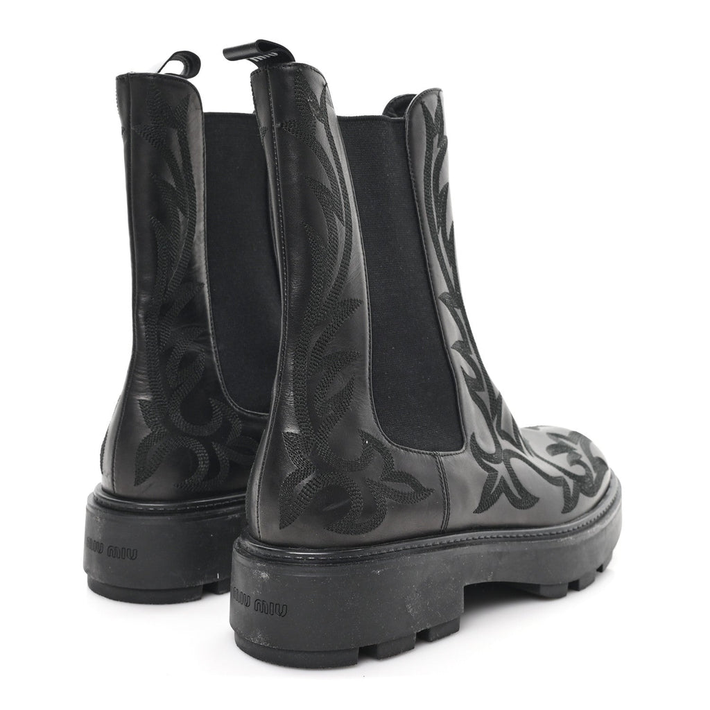 Miu Miu Calfskin Flame Chelsea Boots 41  Black