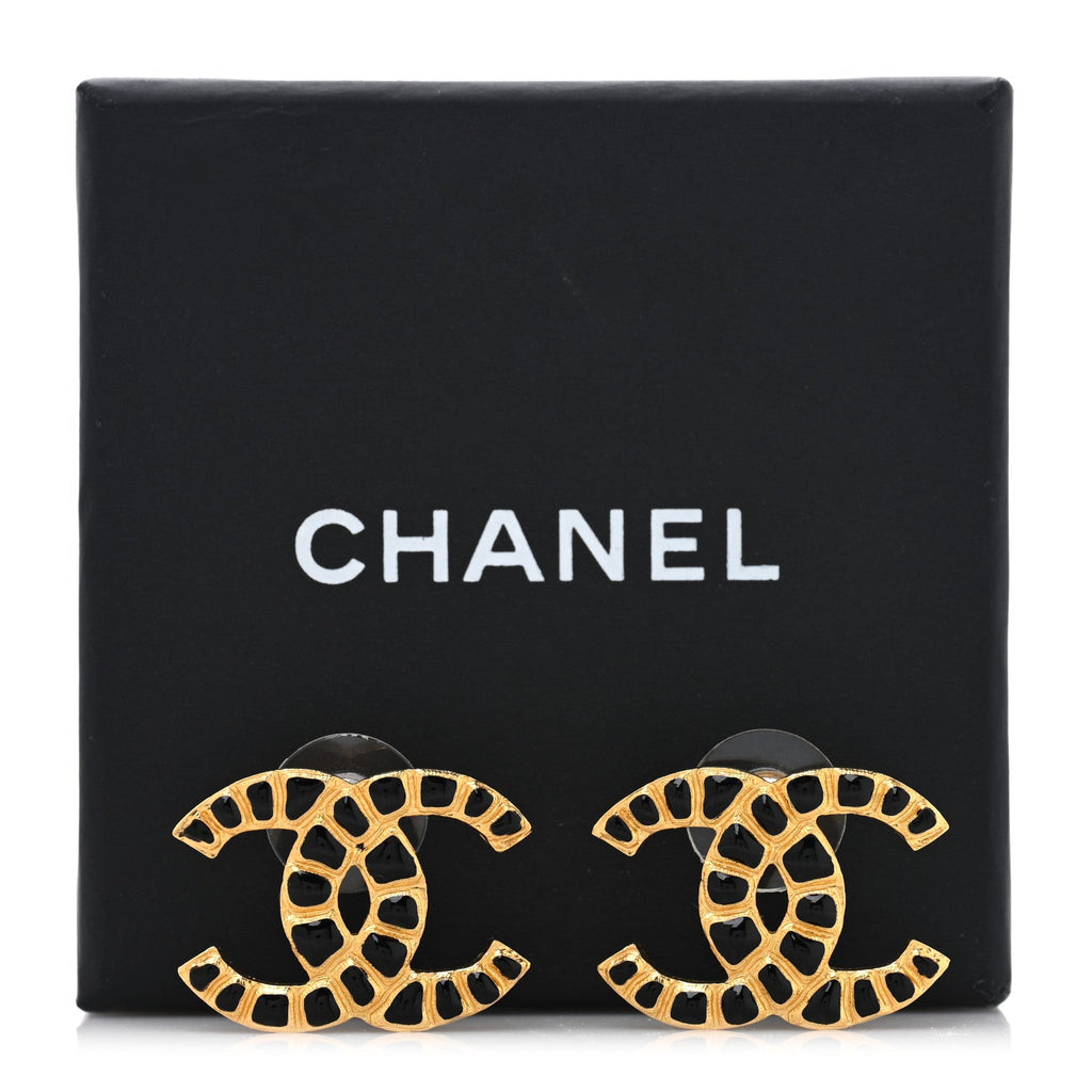 Chanel Resin Along The Nile CC Earrings Gold Black