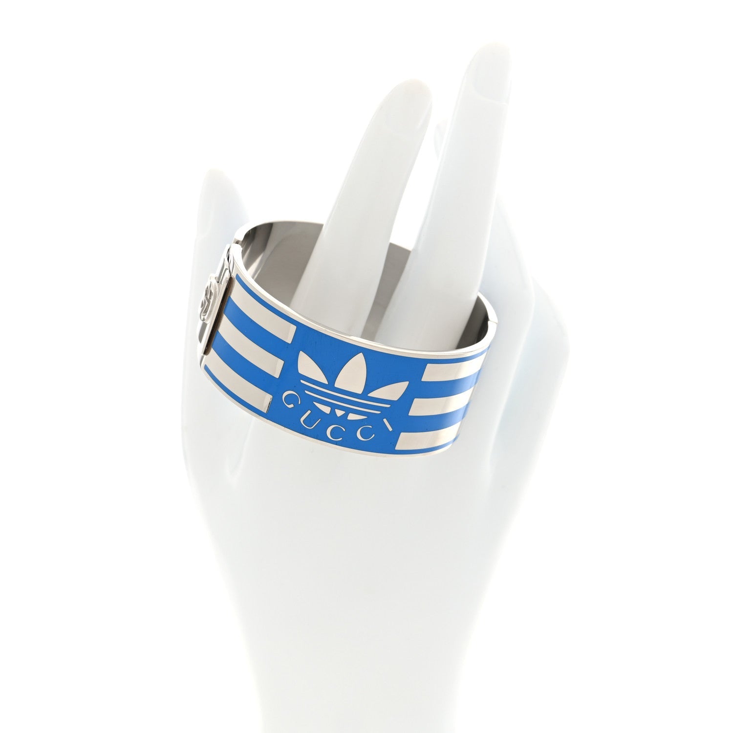 Gucci X ADIDAS Metal Enamel Cuff Bracelet S Silver Blue