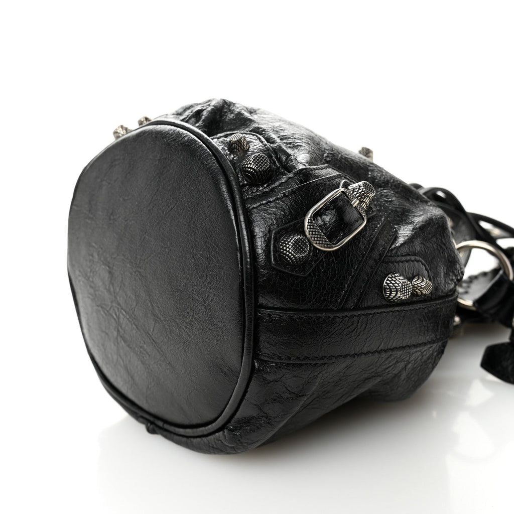 Balenciaga Agneau Arena Le Cagole Bucket Bag XS Black