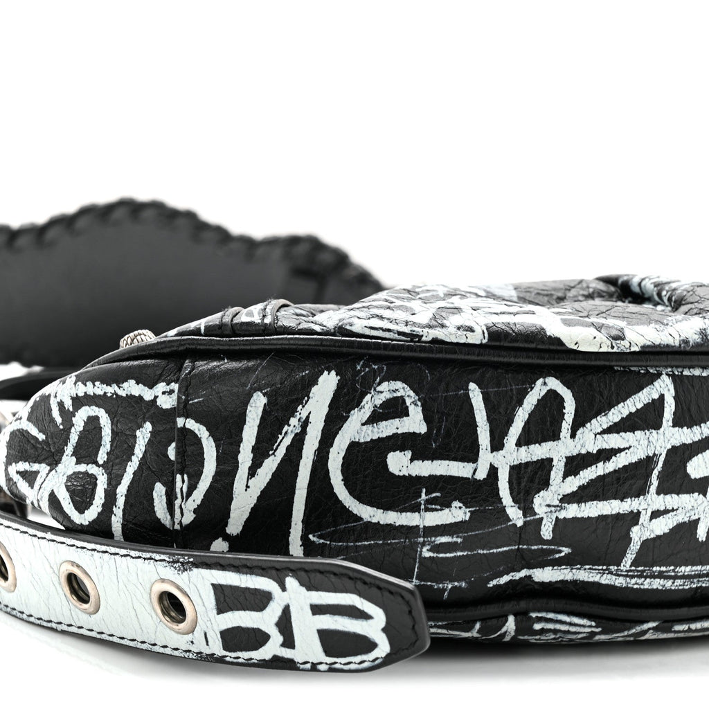 Balenciaga Agneau Arena Graffiti Le Cagole Shoulder Bag XS Black