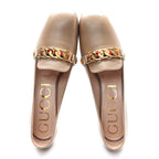 Gucci Malaga Kid Sylvie Web Chain Mid Heel Loafers 39.5 Mud