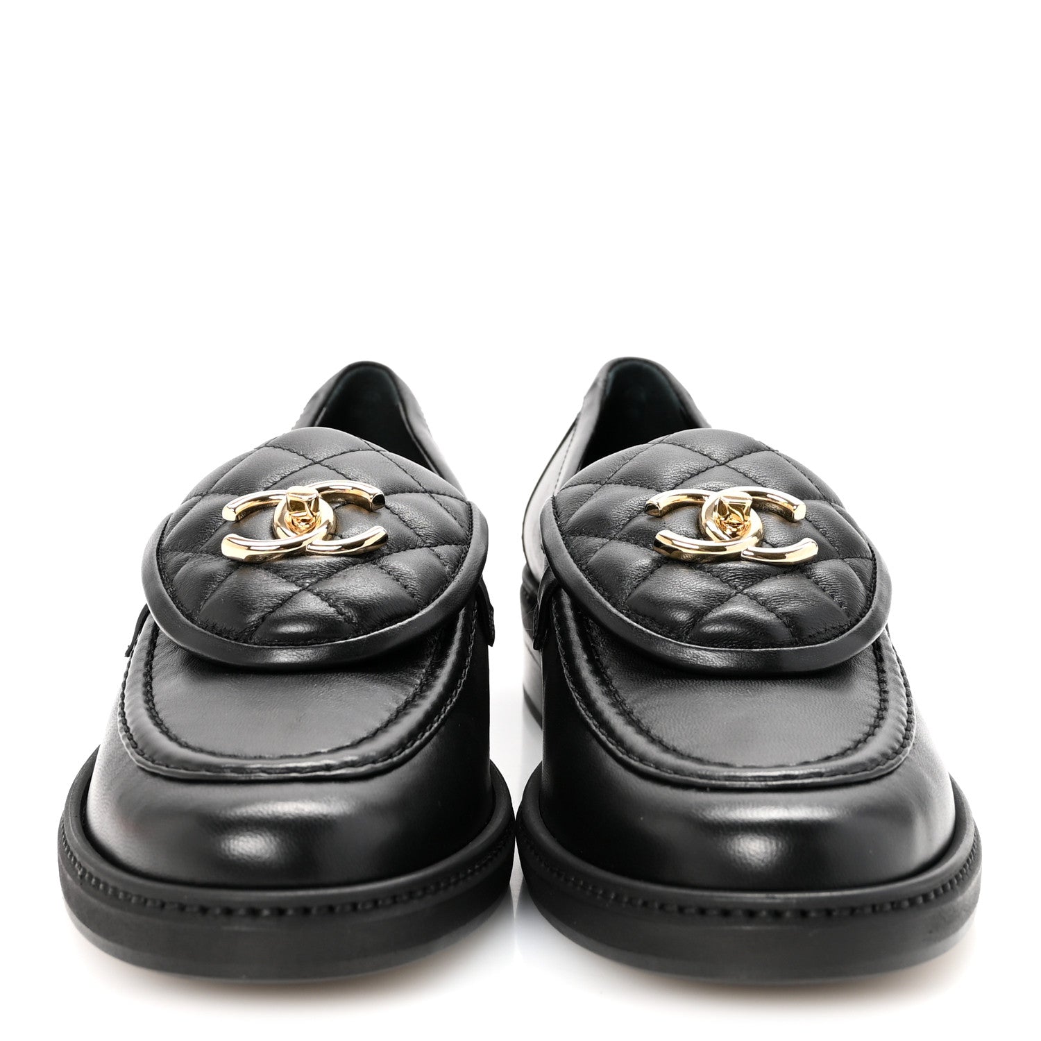 Chanel Crumpled Lambskin Quilted CC Turnlock Loafers 38.5 Black