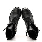 Chanel Calfskin Quilted Lace Up Combat Boots 36.5 Black