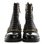 Chanel Calfskin Chain Lace Up Boots 36.5 Black