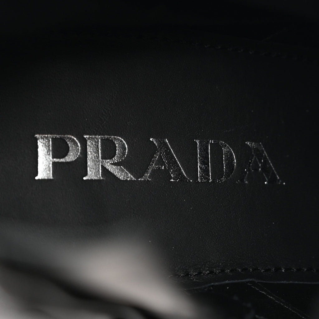 Prada Spazzolato Re-Nylon Metal Triangle Logo Lace Up 85mm Ankle Boots 39 Black