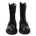 Fendi Calfskin Stretch Fabric Rockoko Biker Boots 36 Tobacco Black Marino