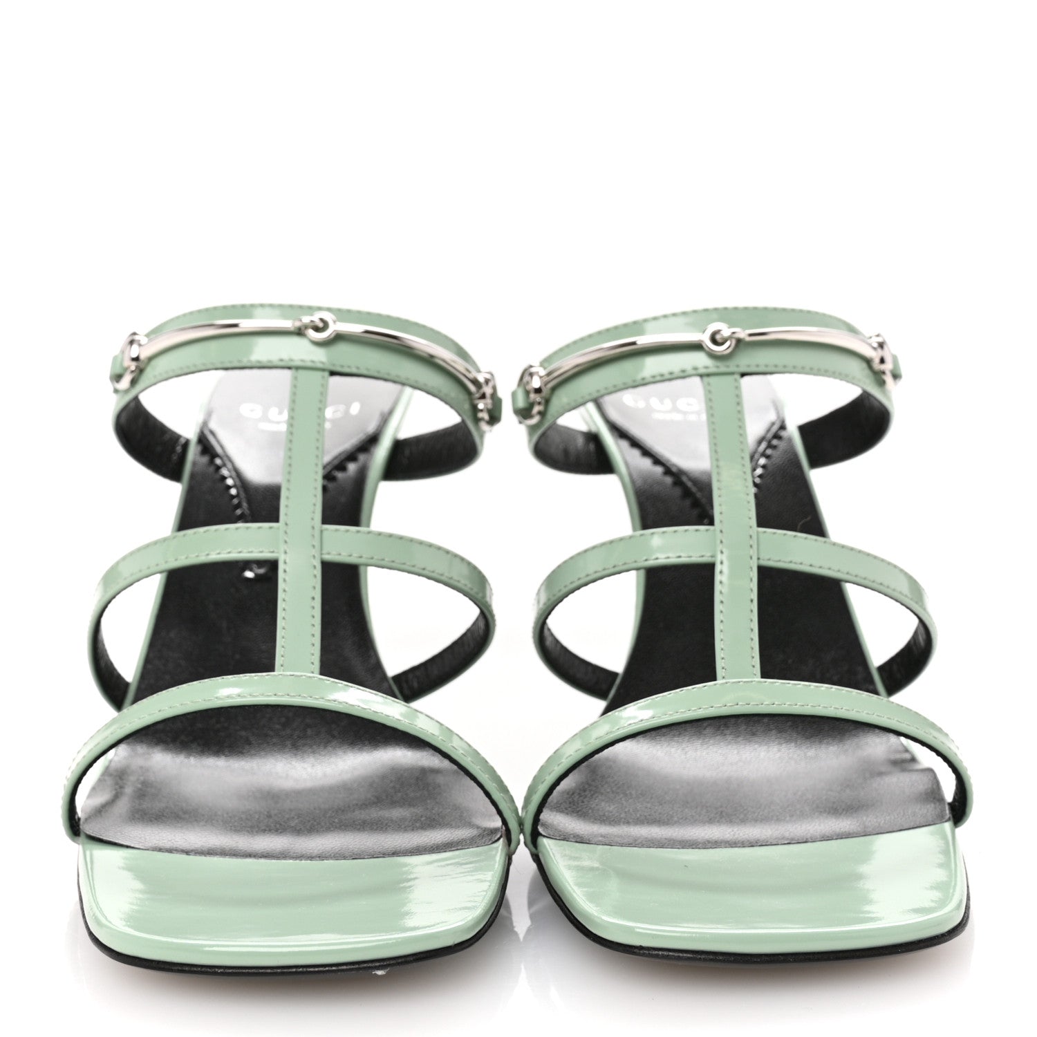 Gucci Regent Calfskin Horsebit Mid Heel Sandals 39.5 Pacific Green