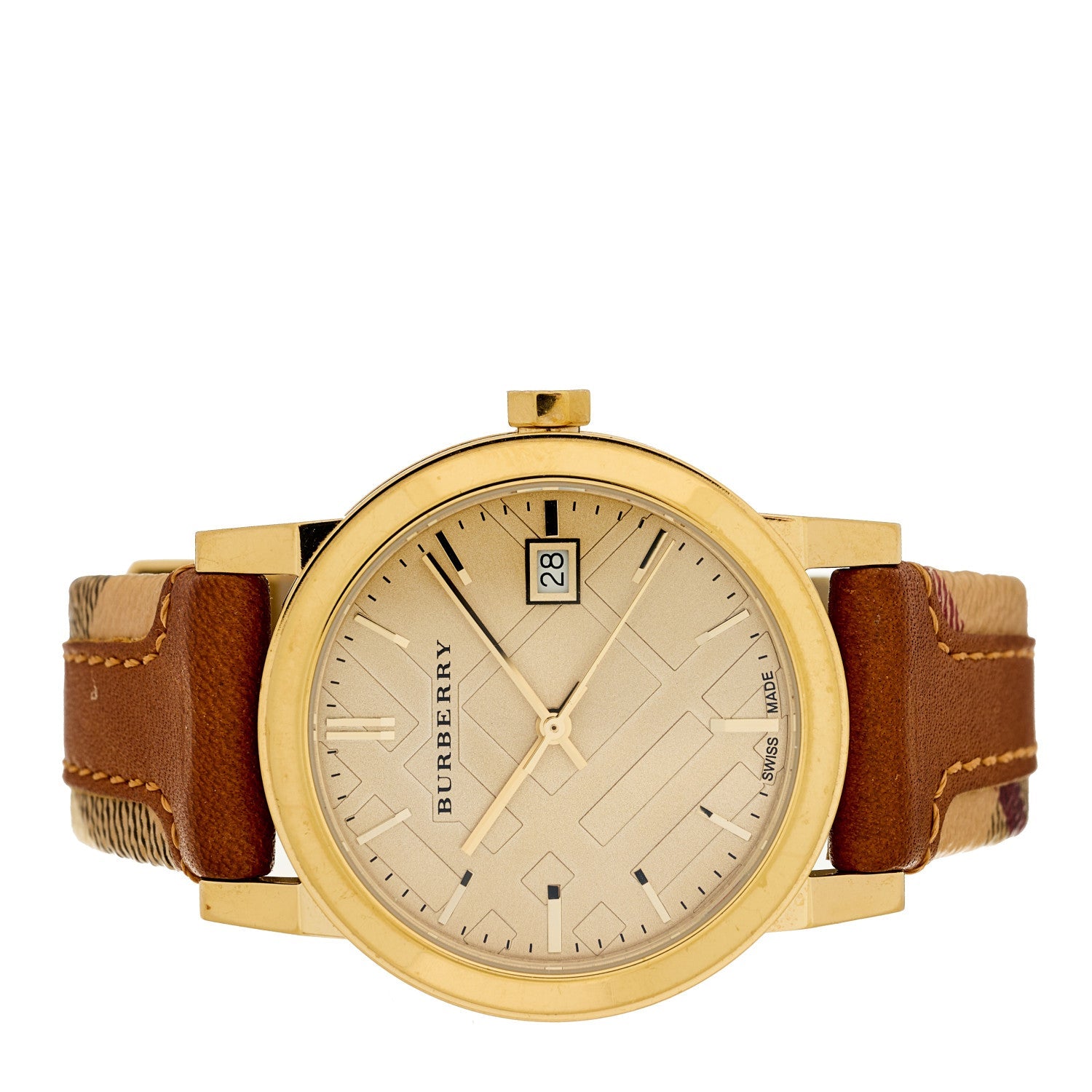 Burberry Stainless Steel Calfskin 38mm Quartz Watch Champagne BU9026
