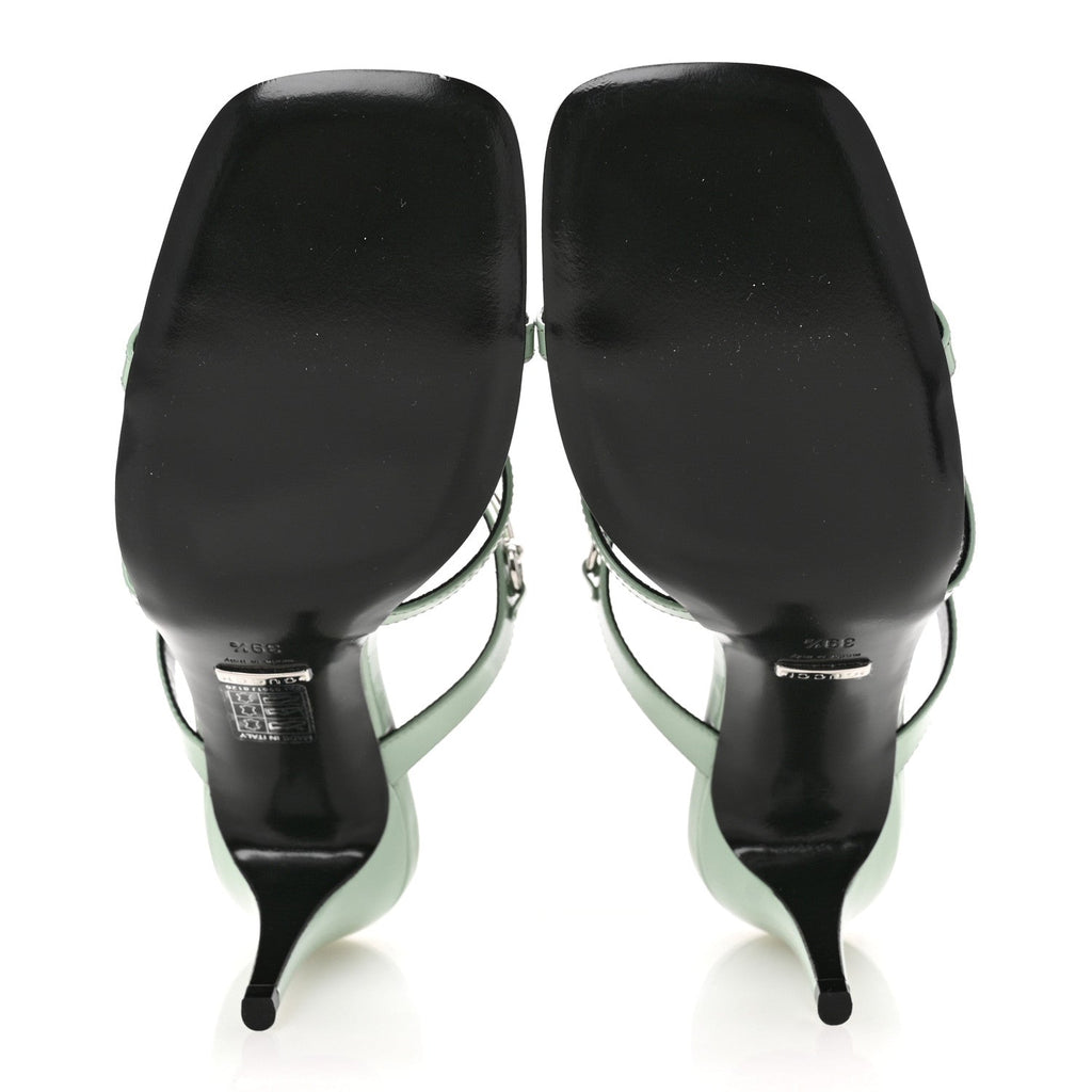 Gucci Regent Calfskin Horsebit Mid Heel Sandals 39.5 Pacific Green