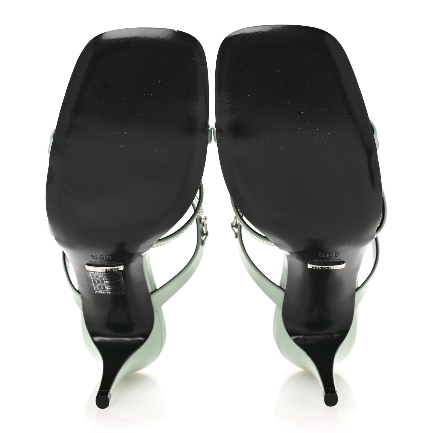 Gucci Regent Calfskin Horsebit Mid Heel Sandals 39.5 Pacific Green