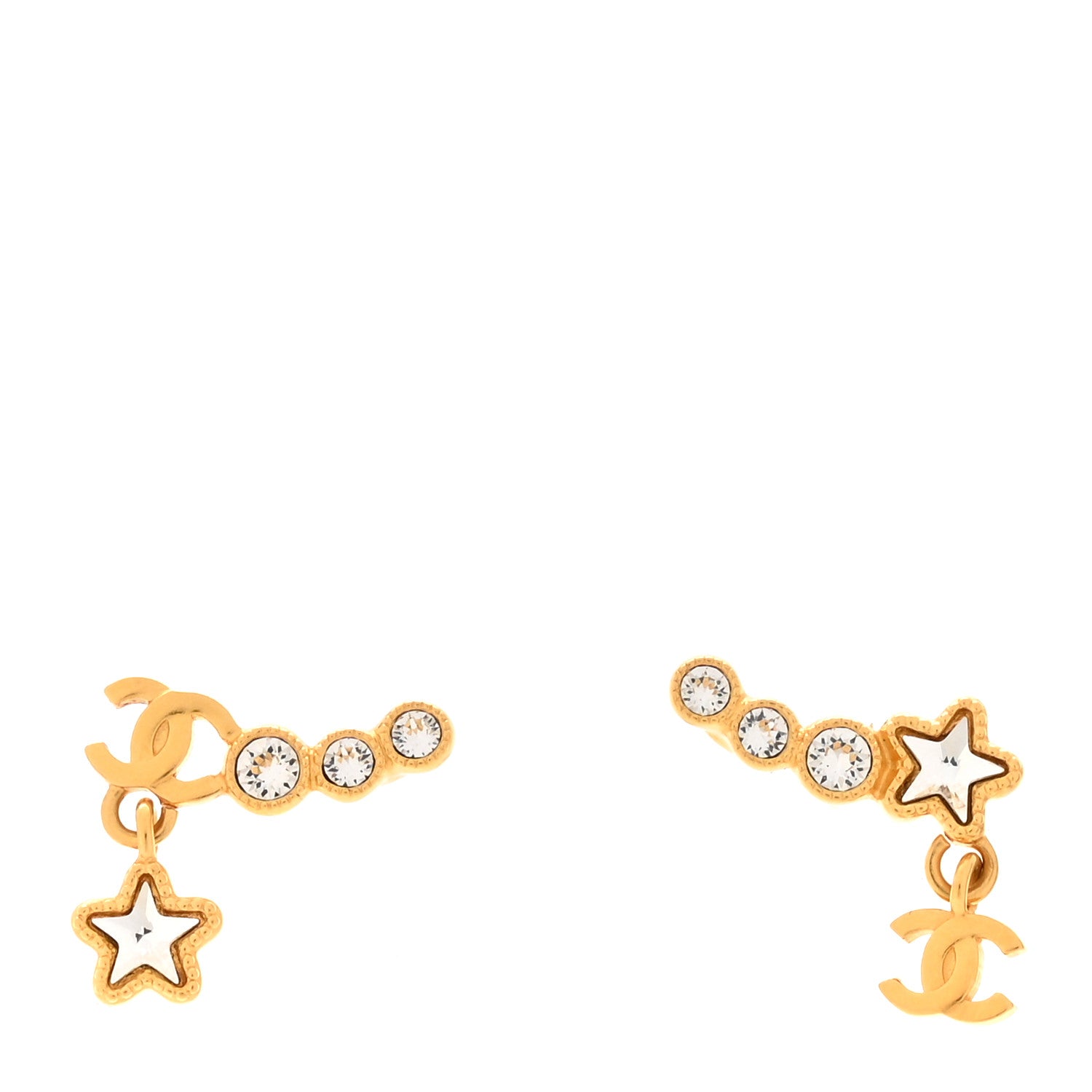 Chanel Crystal CC Shooting Star Earrings Gold