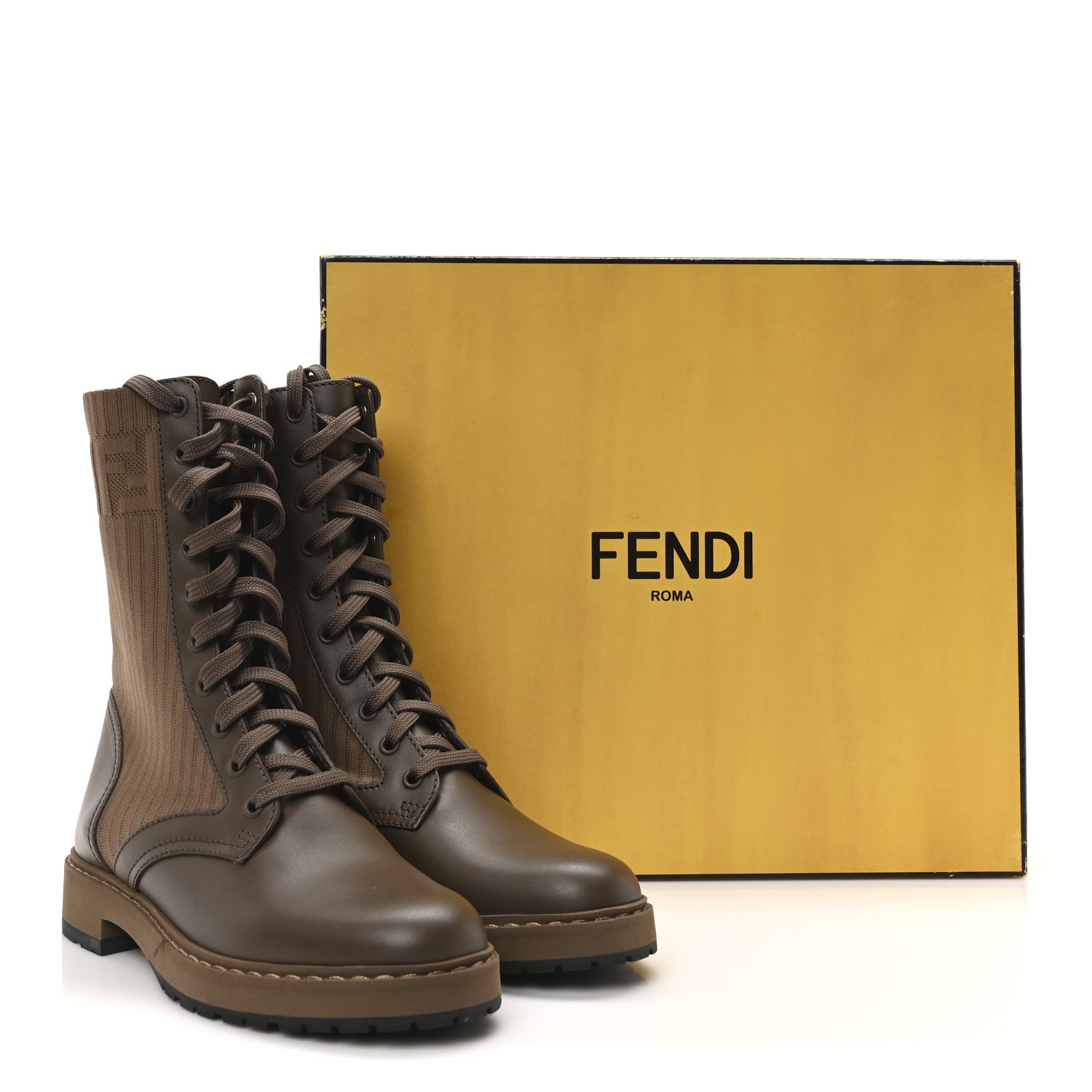 Fendi Vitello Stretch Fabric FF Rockoko Biker Boots 37 Maya Chocolate