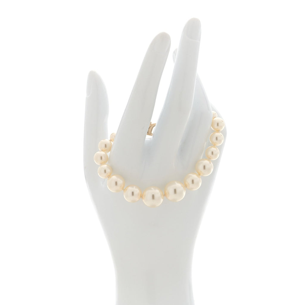 Chanel Graduated Pearl Crystal CC Bracelet Gold